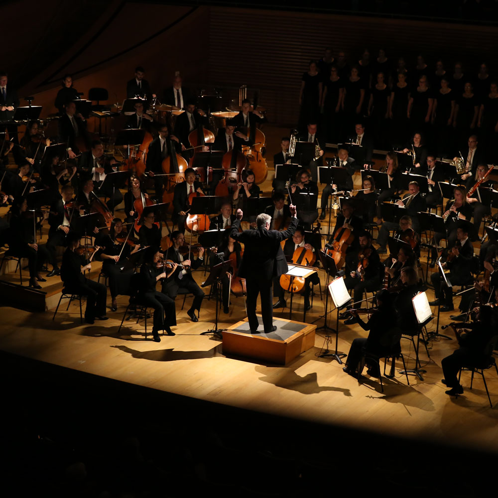 dimmed lighting for symphony performance